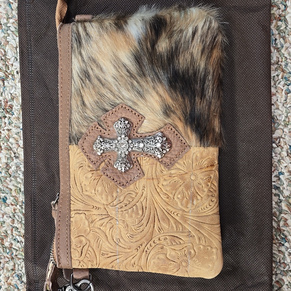 New Genuine Leather Hair Western Rhienstone Cross Clutch Handbag Cross Body Bag